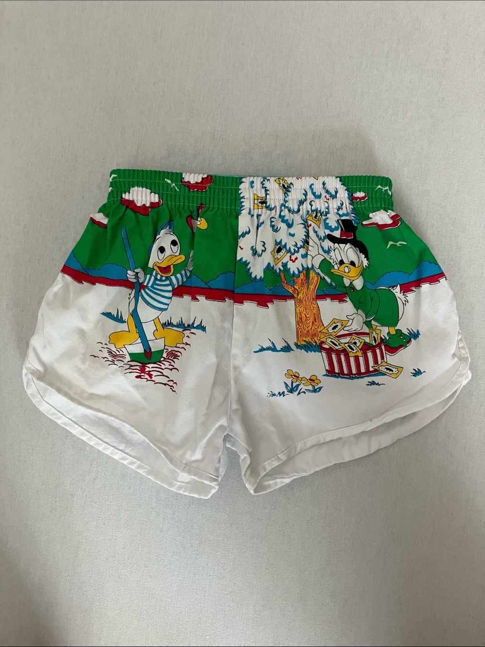 Vintage Kids Cartoon Shorts in White, Green & Yellow